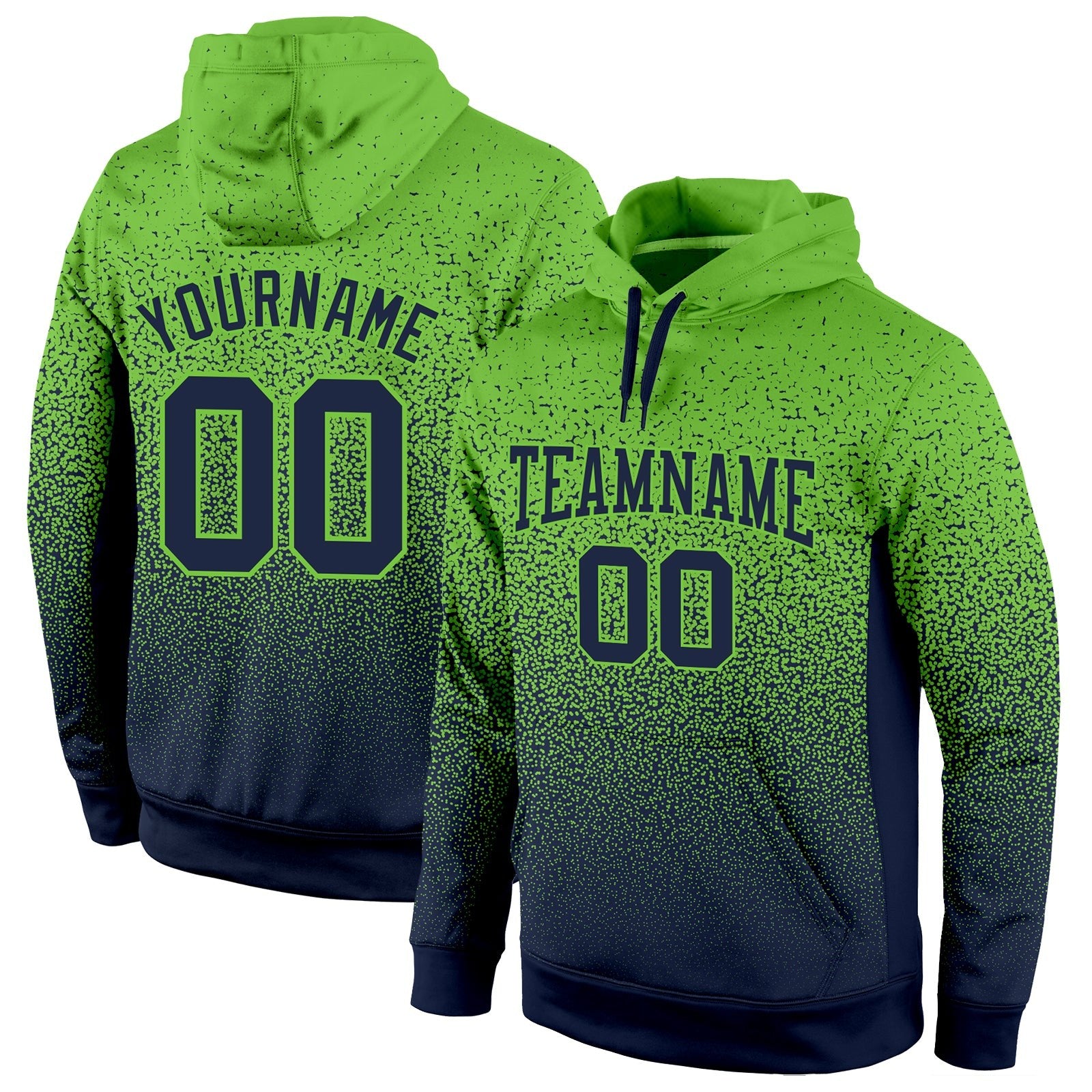 Custom Stitched Neon Green Navy Fade Fashion Sports Pullover Sweatshirt Hoodie photo 1
