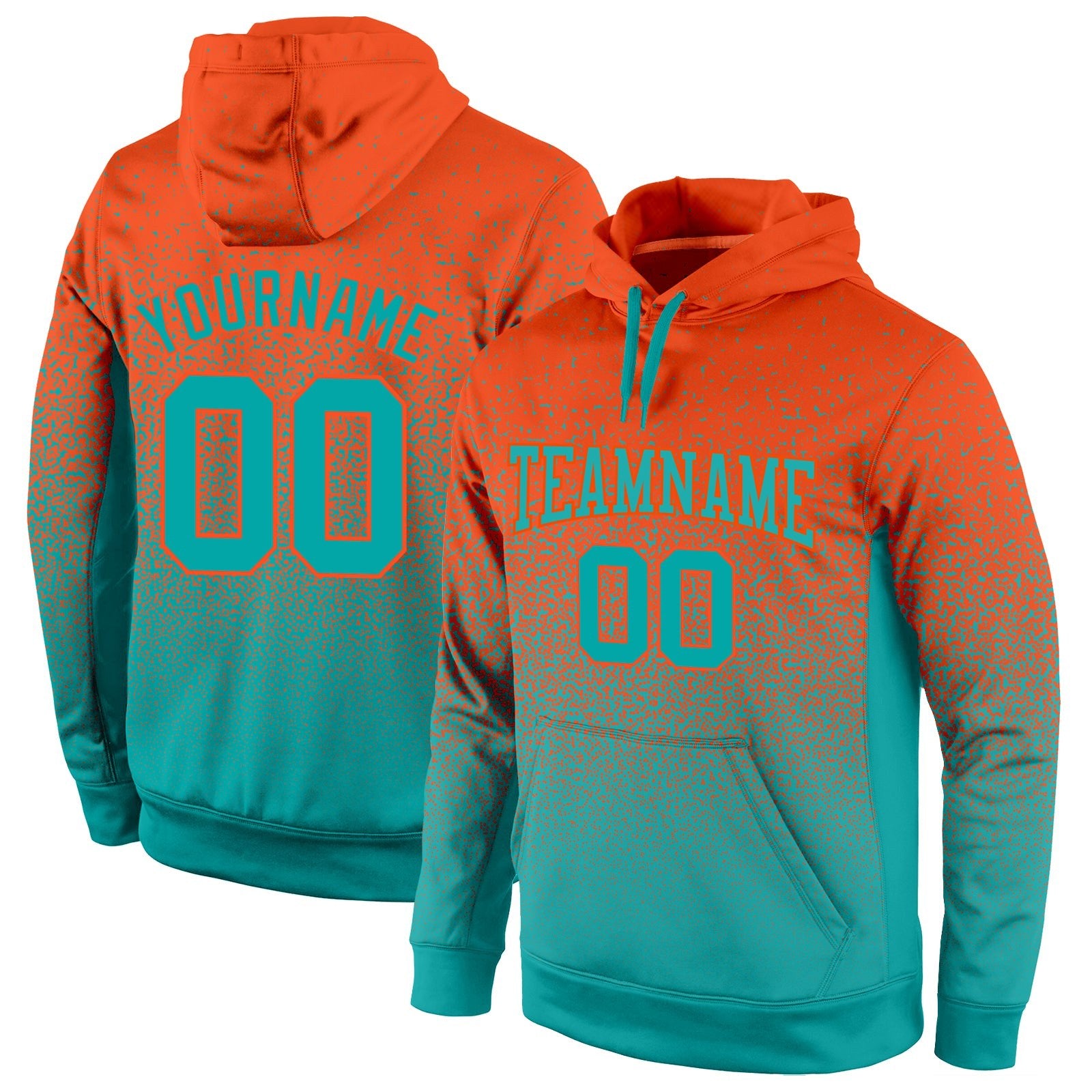 Custom Stitched Orange Aqua Fade Fashion Sports Pullover Sweatshirt Hoodie photo 1