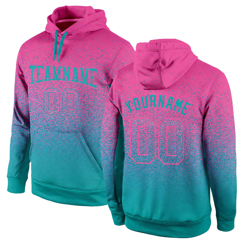 Custom Stitched Pink Aqua Fade Fashion Sports Pullover Sweatshirt Hoodie