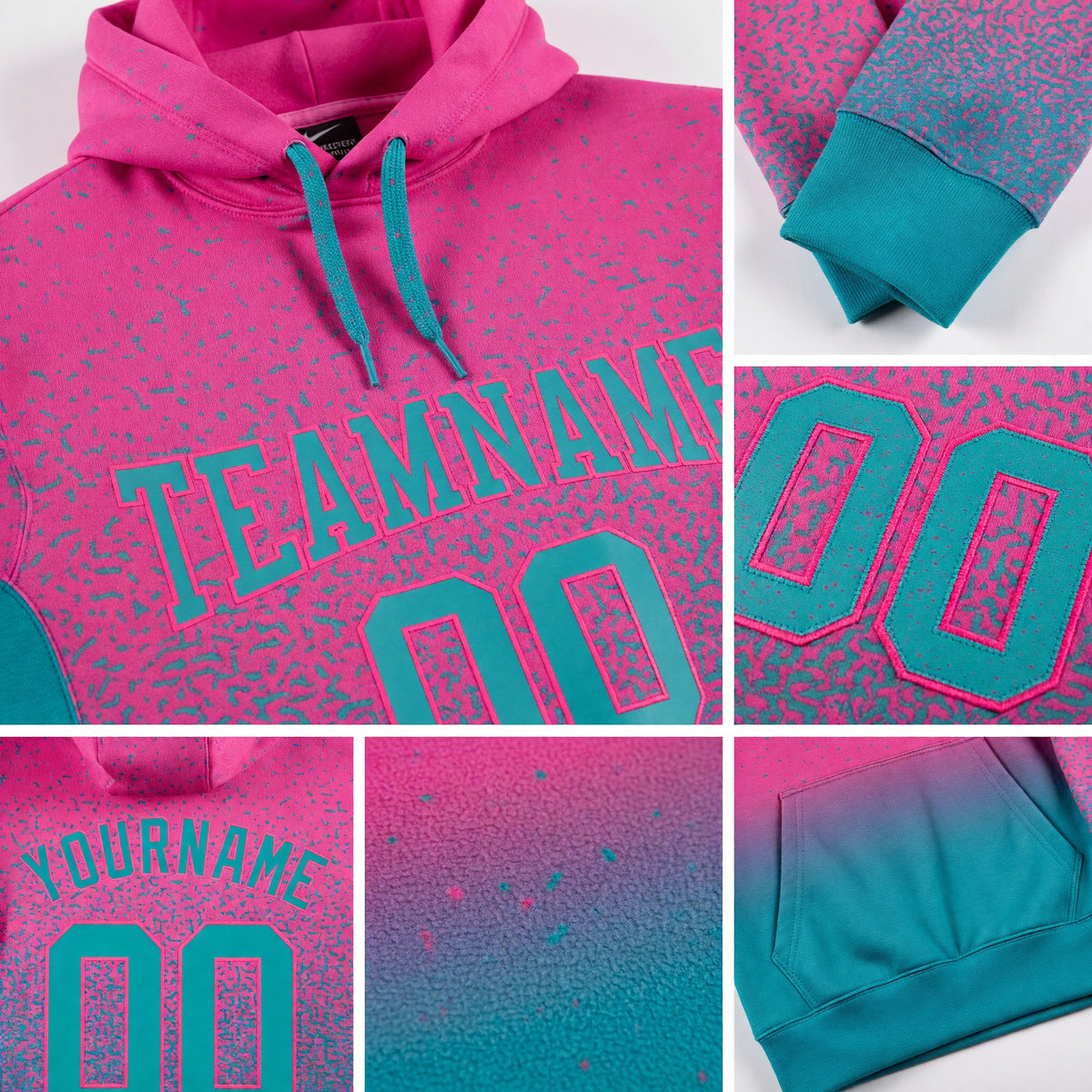 Custom Stitched Pink Aqua Fade Fashion Sports Pullover Sweatshirt Hoodie detail