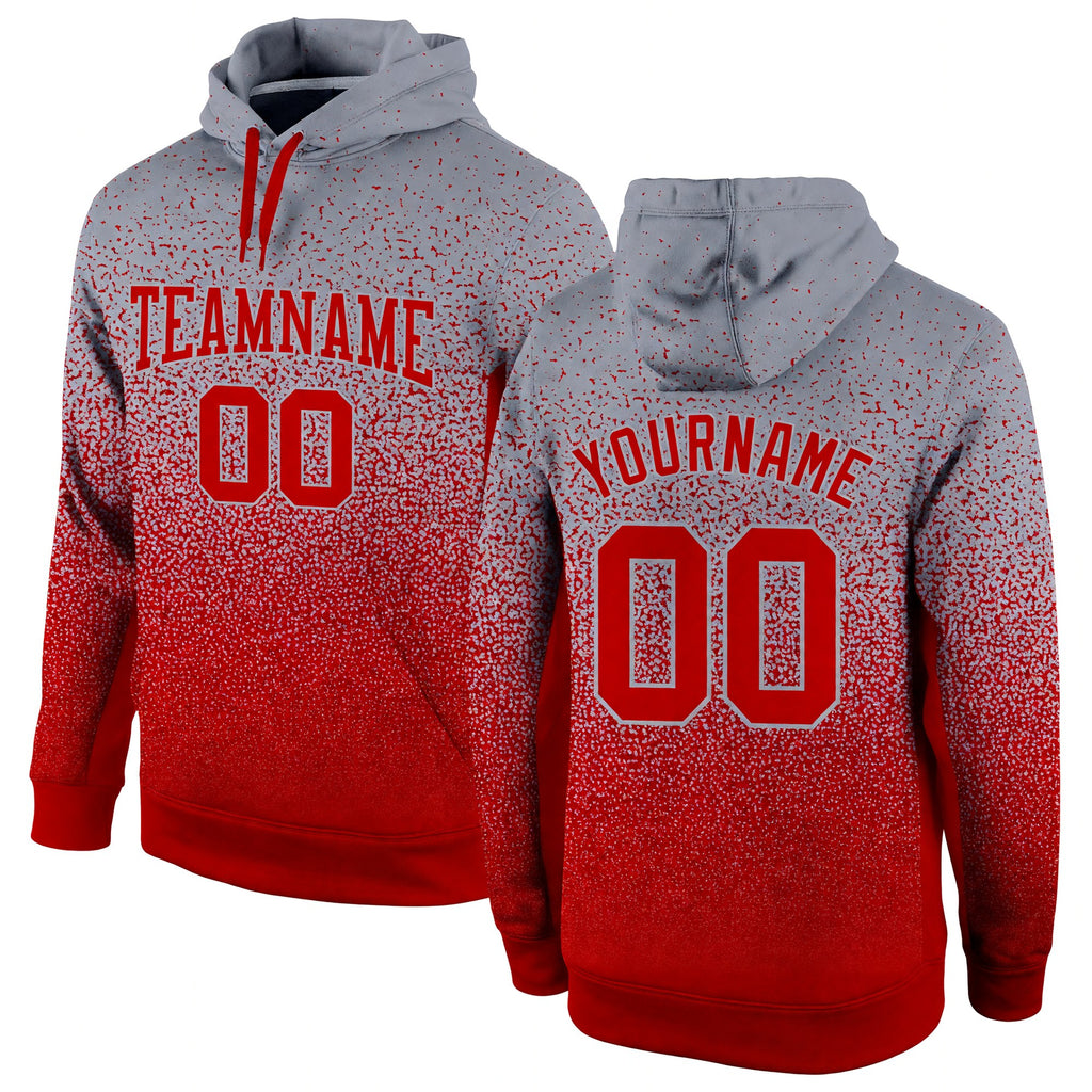 Custom Stitched Gray Red Fade Fashion Sports Pullover Sweatshirt Hoodie