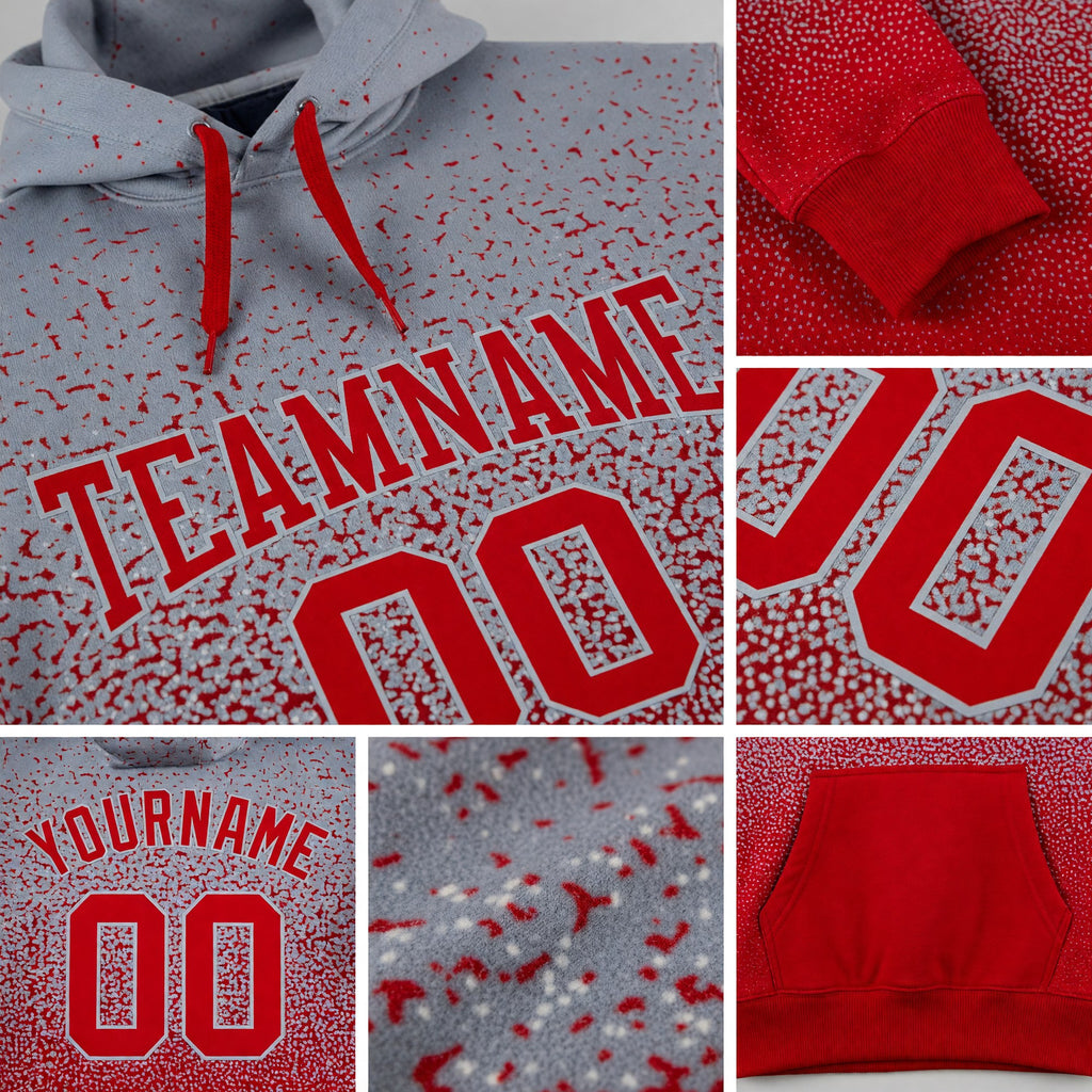 Custom Stitched Gray Red Fade Fashion Sports Pullover Sweatshirt Hoodie detail