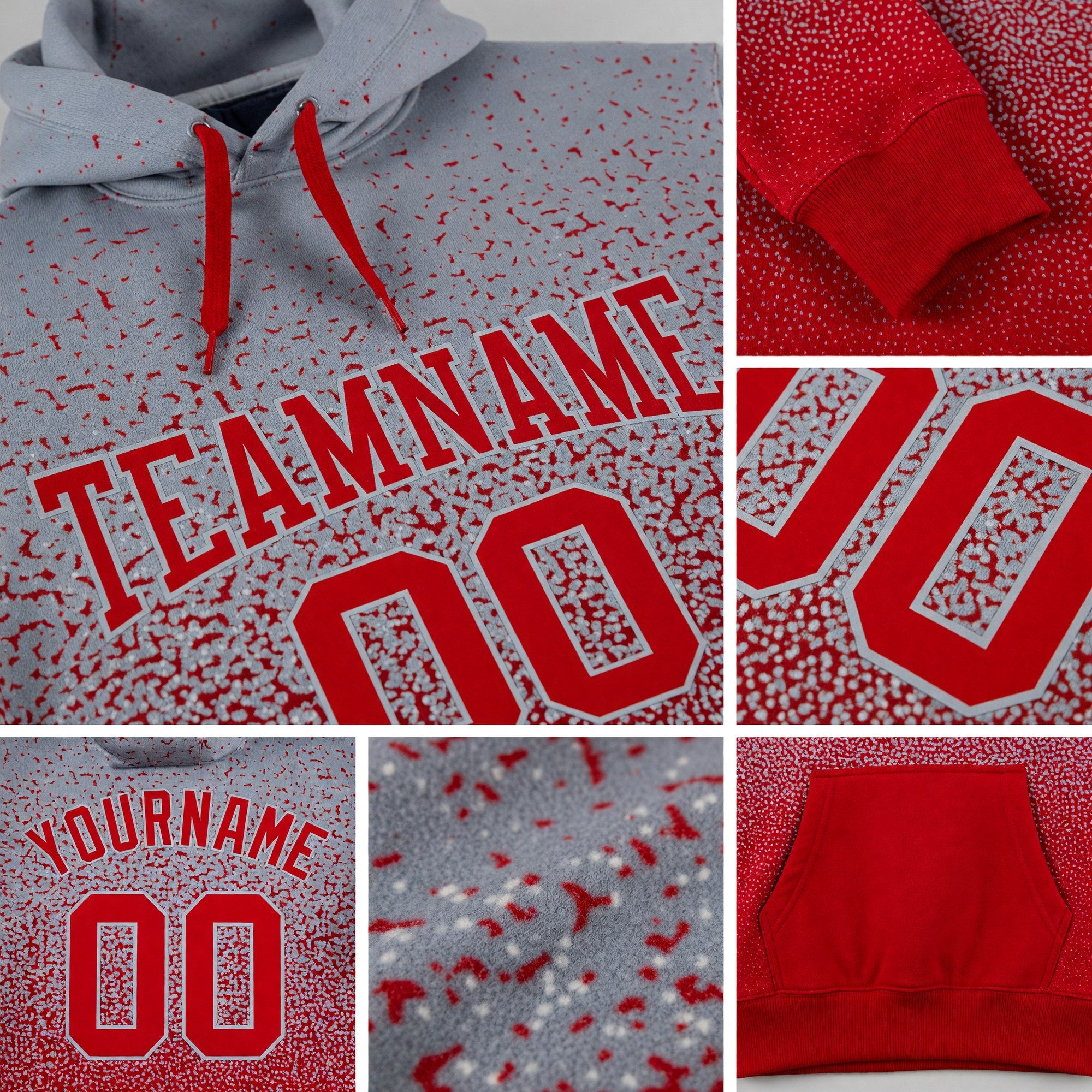 Custom Stitched Gray Red Fade Fashion Sports Pullover Sweatshirt Hoodie detail