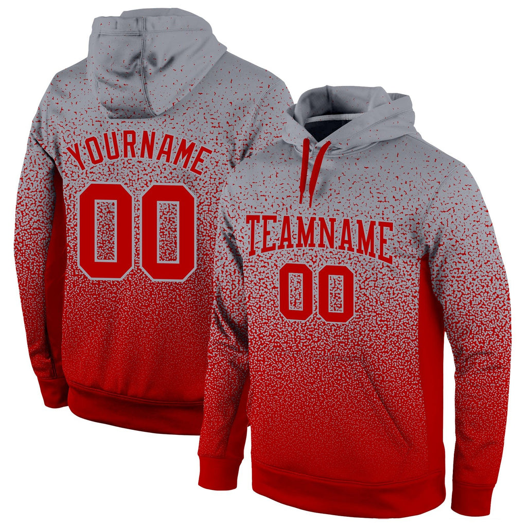 Custom Stitched Gray Red Fade Fashion Sports Pullover Sweatshirt Hoodie photo 1