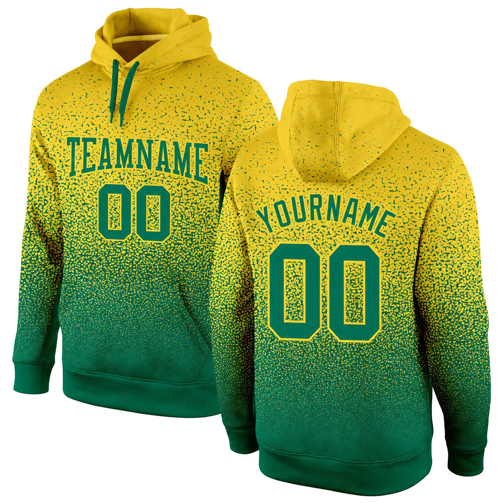 Custom Stitched Gold Kelly Green Fade Fashion Sports Pullover Sweatshirt Hoodie