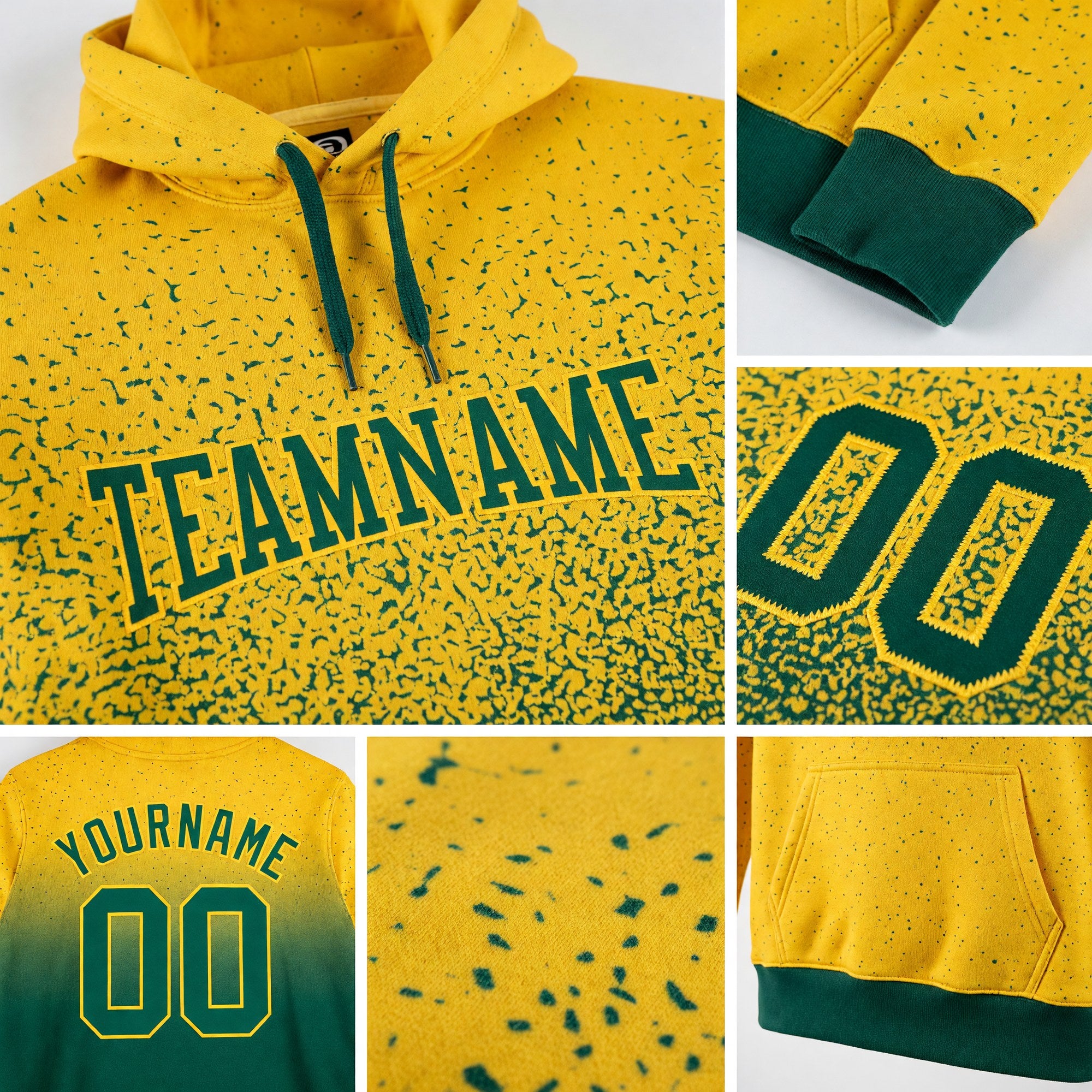 Custom Stitched Gold Kelly Green Fade Fashion Sports Pullover Sweatshirt Hoodie detail