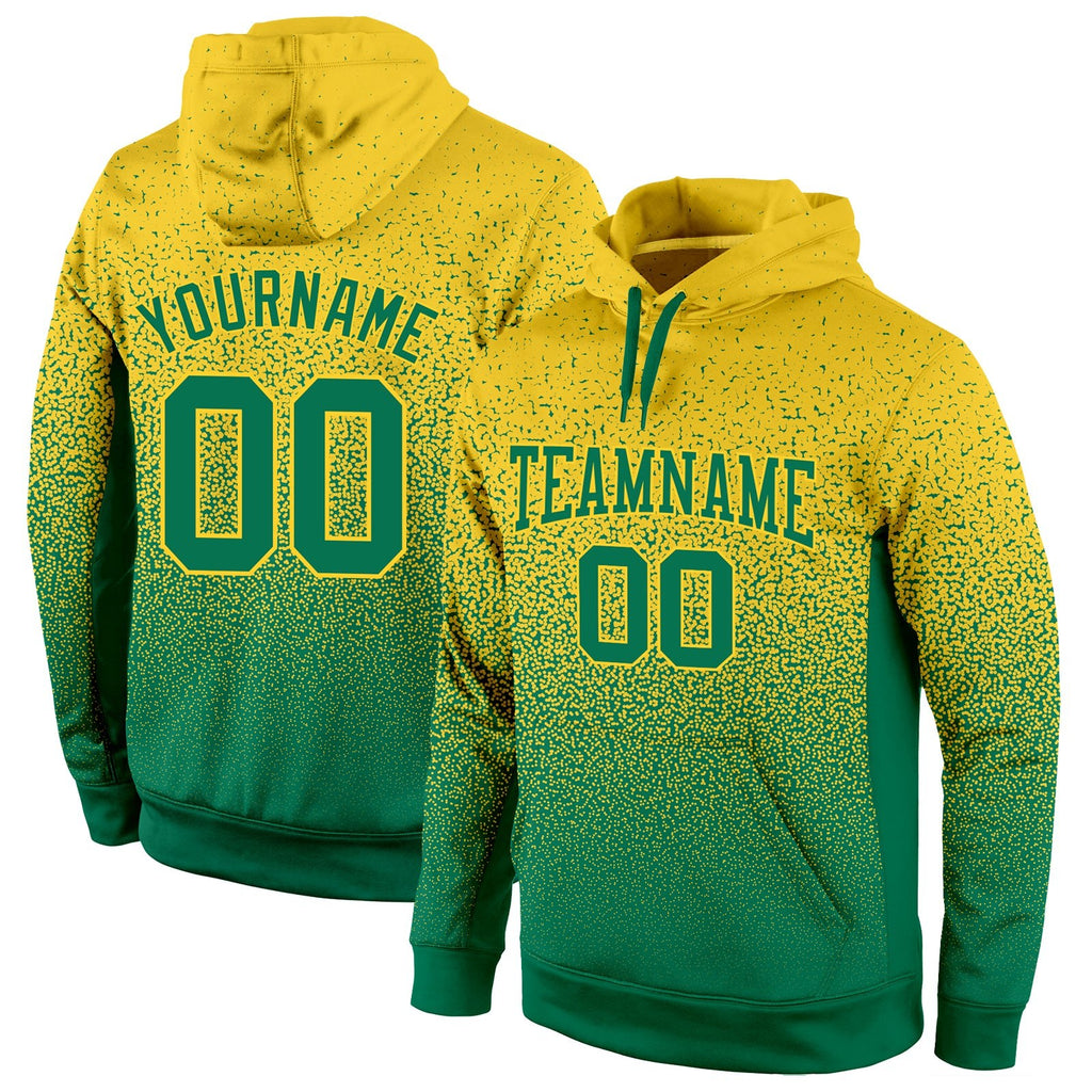 Custom Stitched Gold Kelly Green Fade Fashion Sports Pullover Sweatshirt Hoodie photo 1