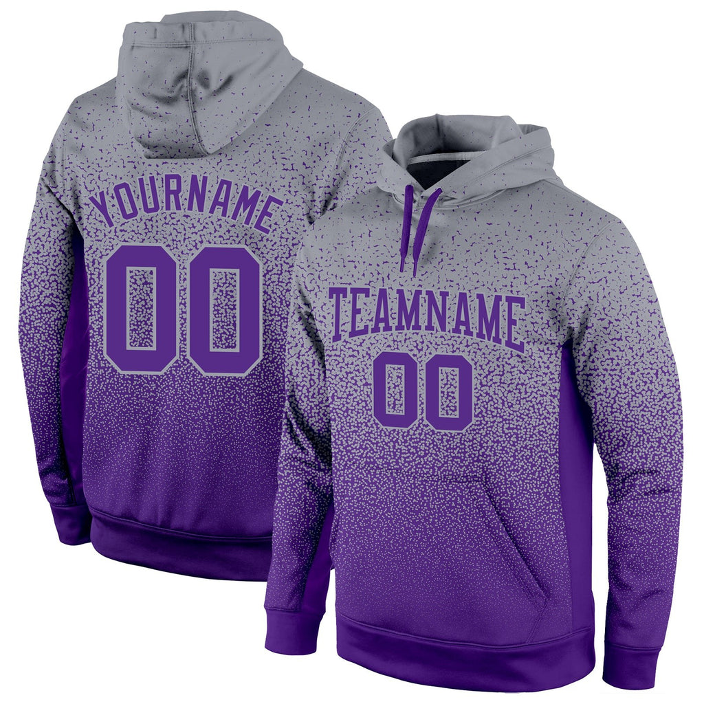 Custom Stitched Gray Purple Fade Fashion Sports Pullover Sweatshirt Hoodie photo 1