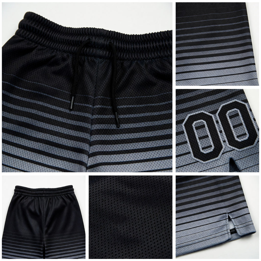 Custom Black Gray Pinstripe Fade Fashion Authentic Basketball Shorts detail