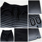 Custom Black Gray Pinstripe Fade Fashion Authentic Basketball Shorts detail