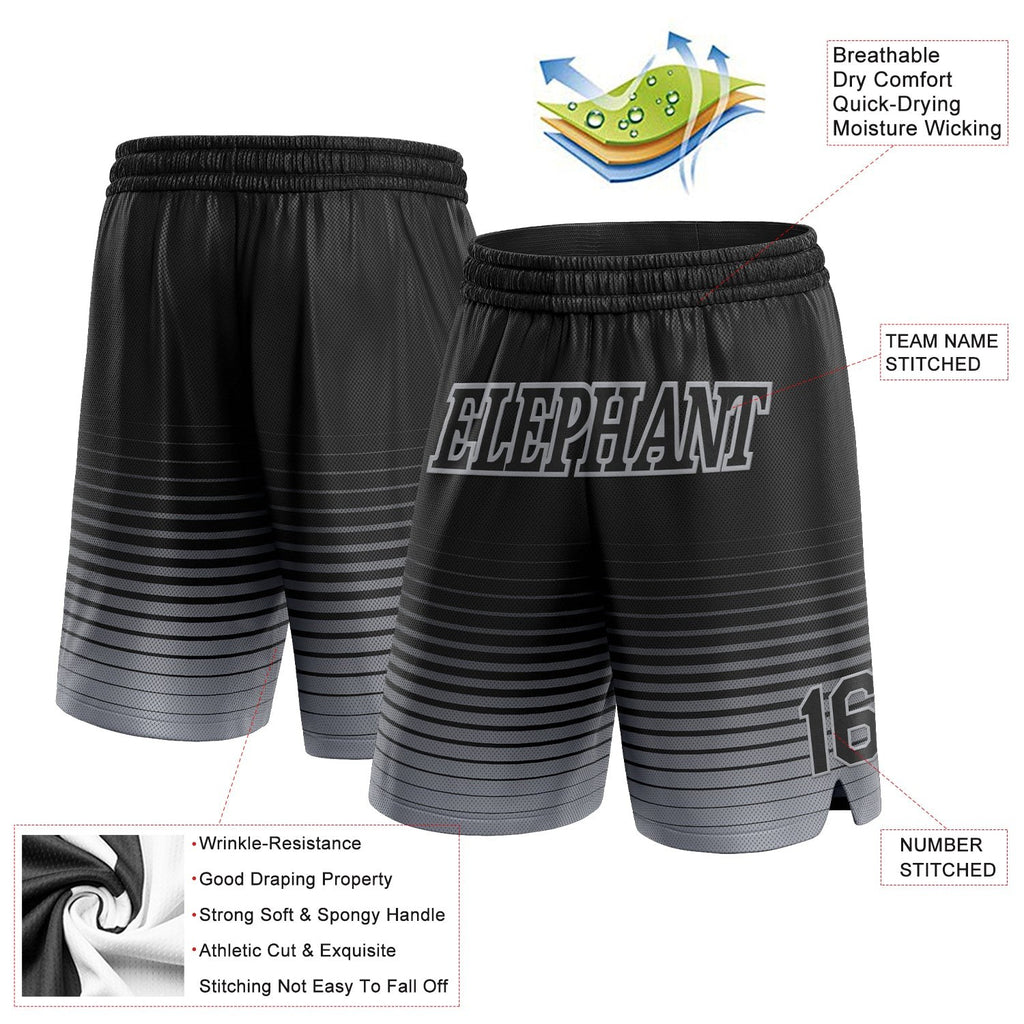 Custom Black Gray Pinstripe Fade Fashion Authentic Basketball Shorts photo 2