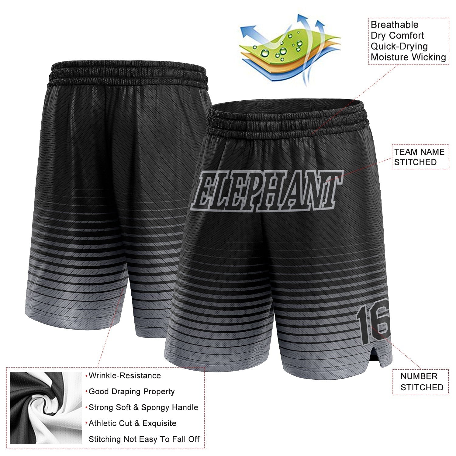Custom Black Gray Pinstripe Fade Fashion Authentic Basketball Shorts photo 2