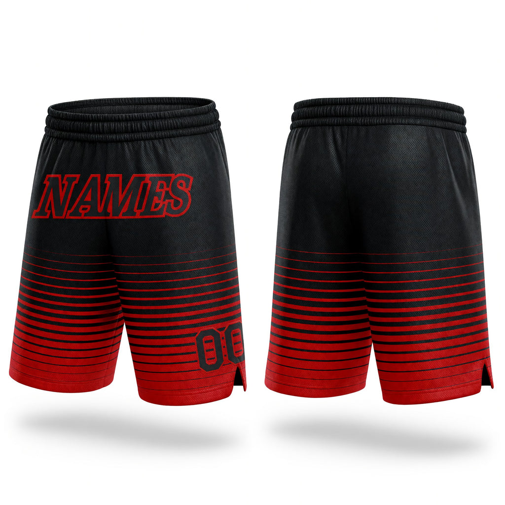 Custom Black Red Pinstripe Fade Fashion Authentic Basketball Shorts
