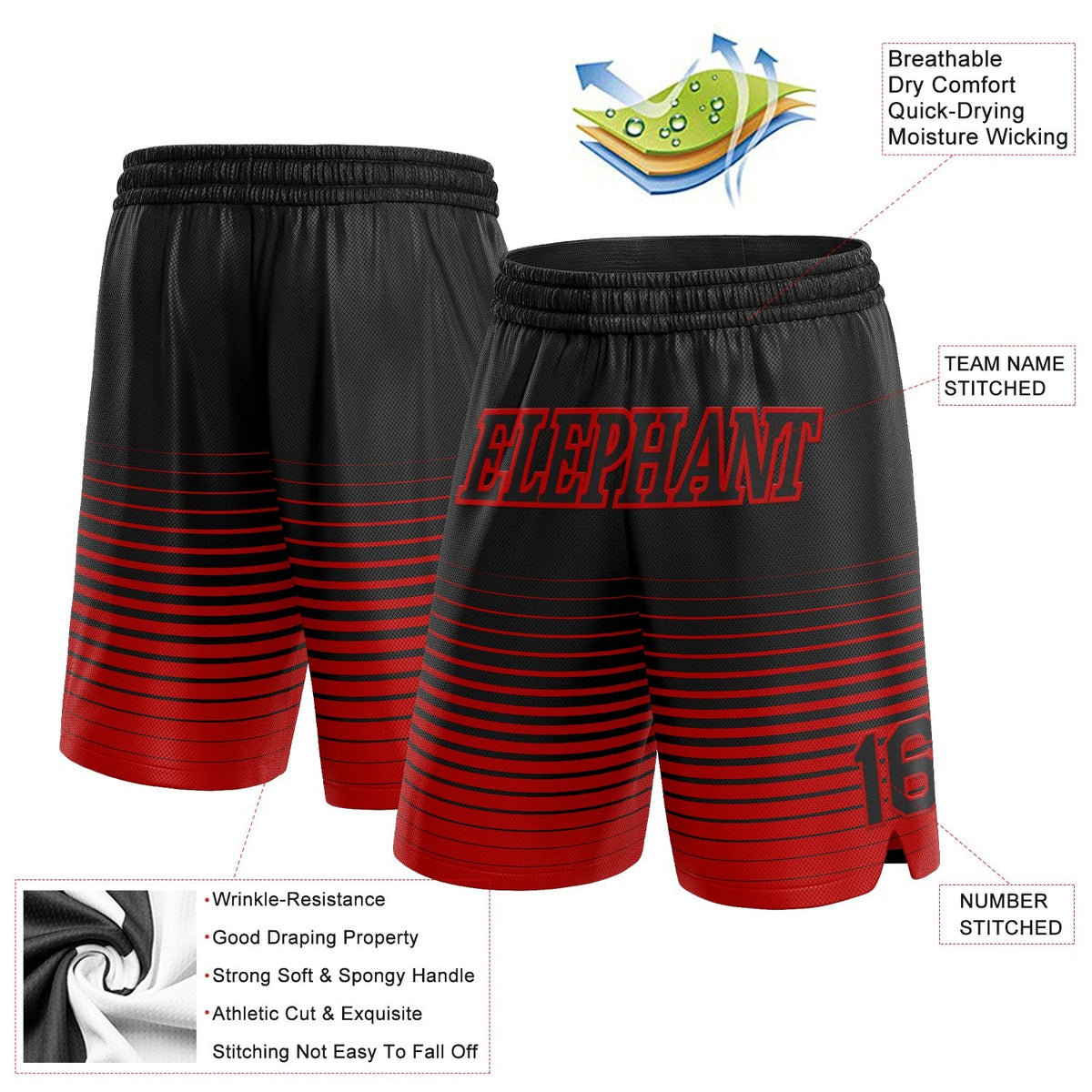 Custom Black Red Pinstripe Fade Fashion Authentic Basketball Shorts photo 2