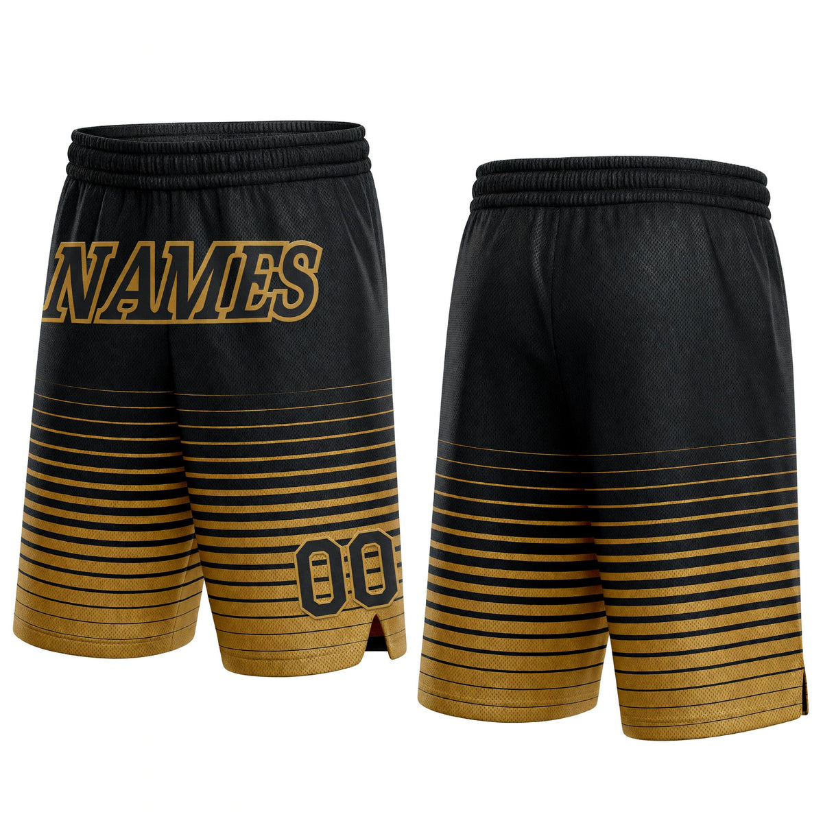 Custom Black Old Gold Pinstripe Fade Fashion Authentic Basketball Shorts