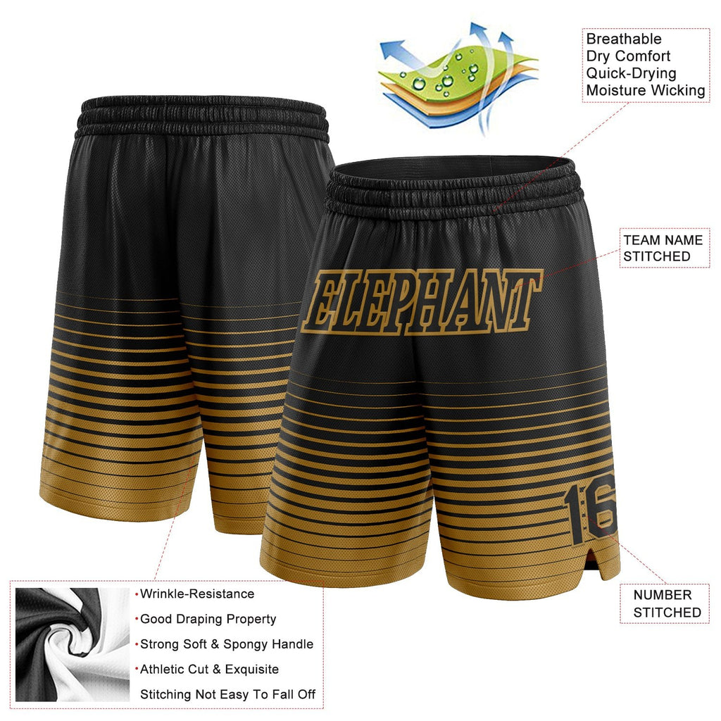Custom Black Old Gold Pinstripe Fade Fashion Authentic Basketball Shorts photo 2