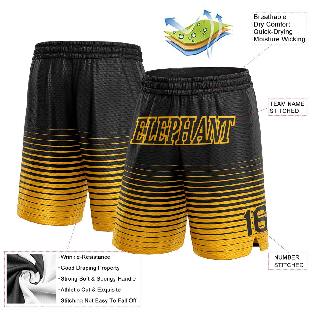 Custom Black Gold Pinstripe Fade Fashion Authentic Basketball Shorts photo 2