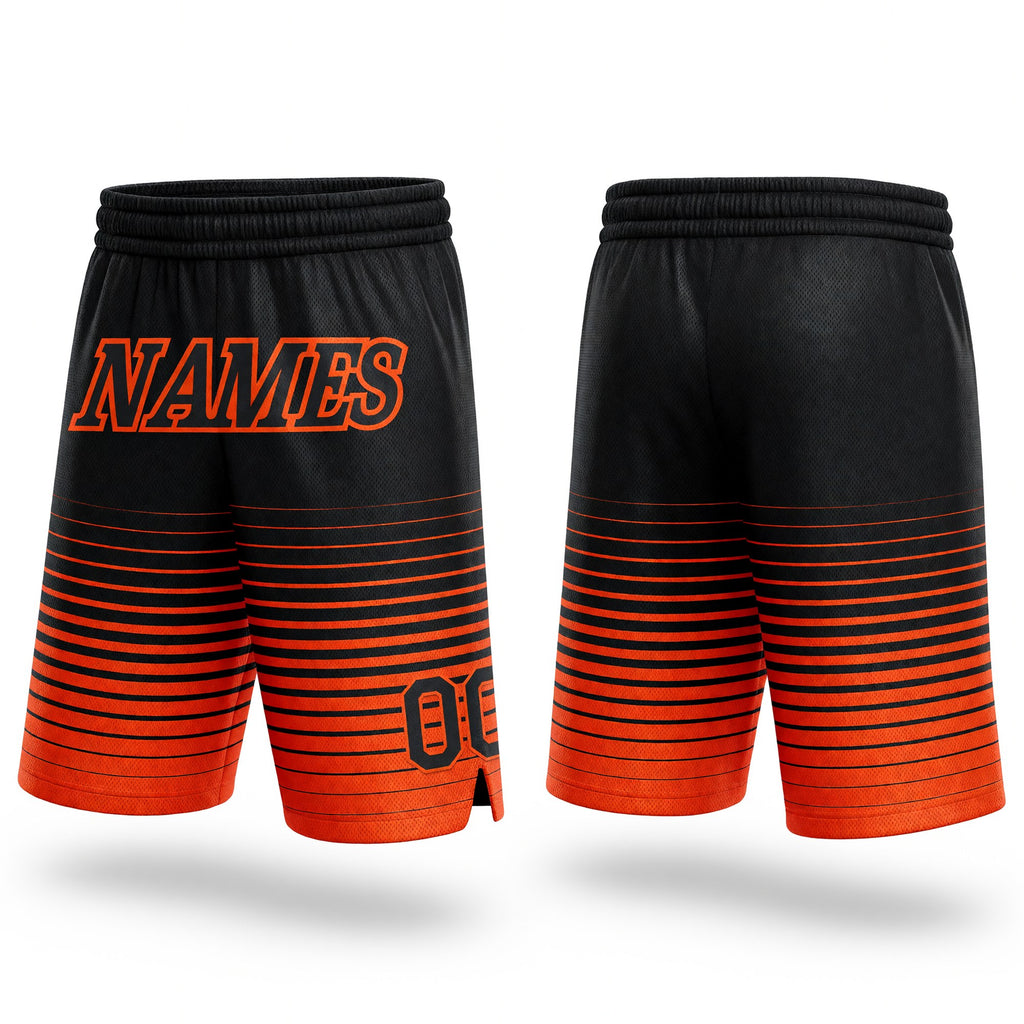 Custom Black Orange Pinstripe Fade Fashion Authentic Basketball Shorts