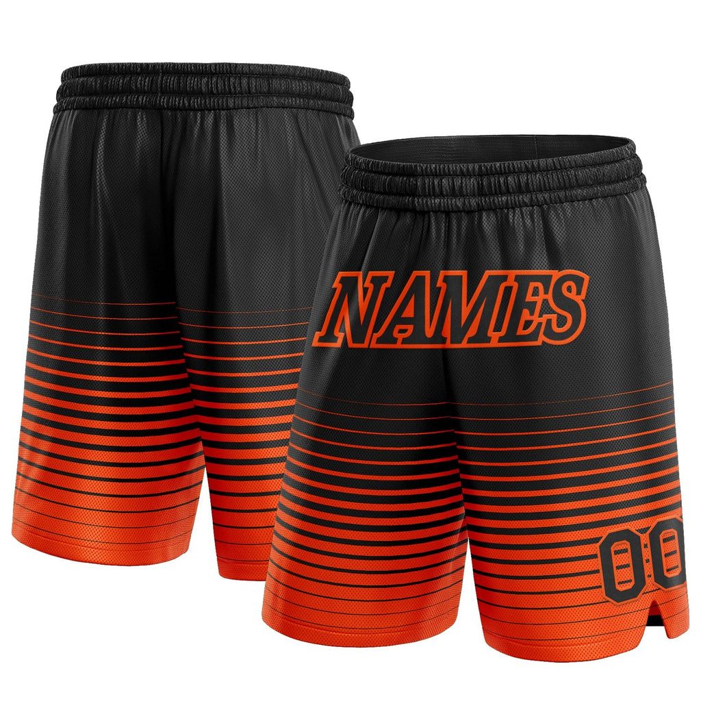 Custom Black Orange Pinstripe Fade Fashion Authentic Basketball Shorts photo 1