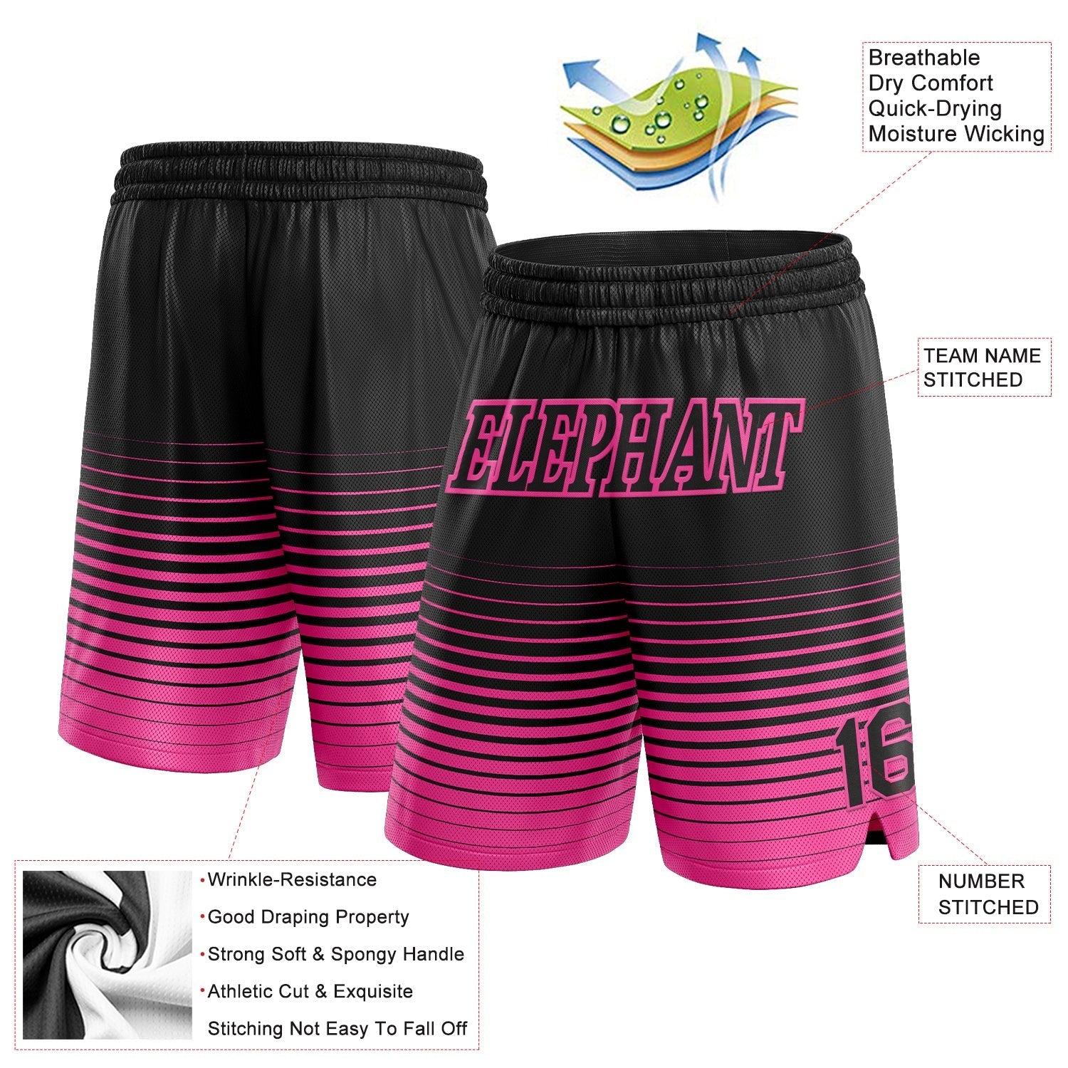 Custom Black Pink Pinstripe Fade Fashion Authentic Basketball Shorts photo 2