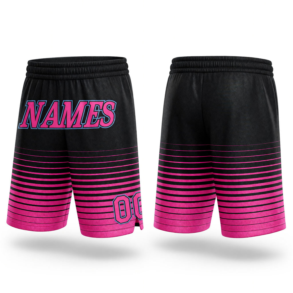 Custom Black Pink-Light Blue Pinstripe Fade Fashion Authentic Basketball Shorts