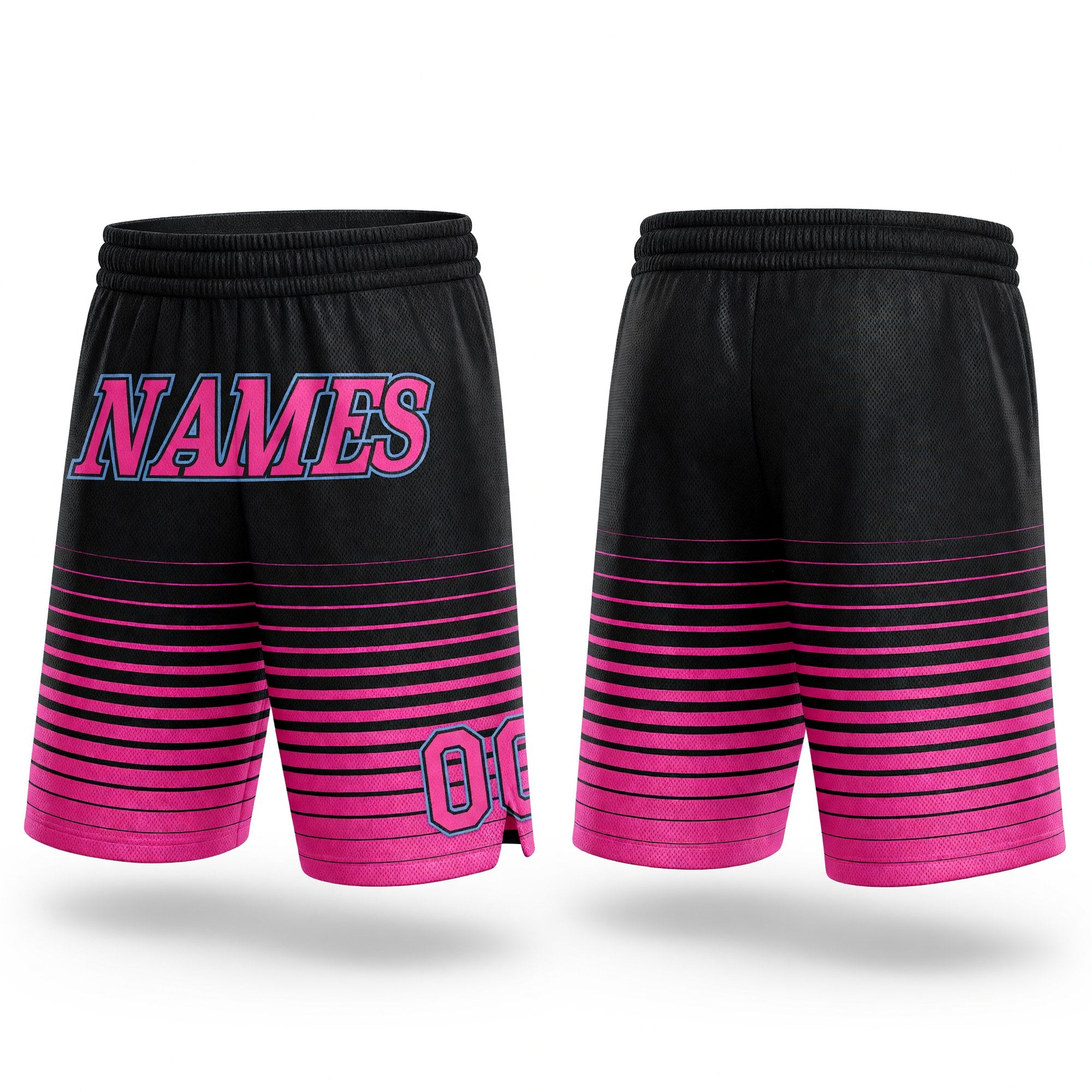 Custom Black Pink-Light Blue Pinstripe Fade Fashion Authentic Basketball Shorts