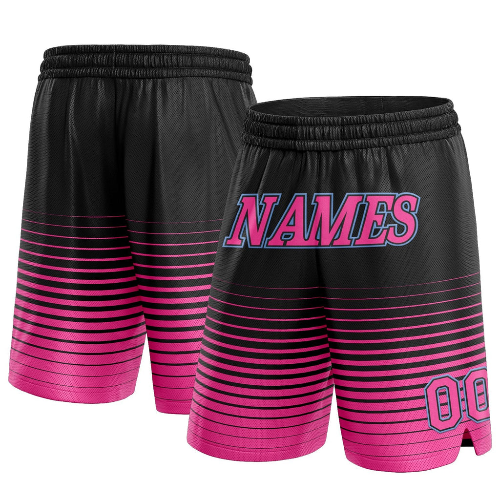 Custom Black Pink-Light Blue Pinstripe Fade Fashion Authentic Basketball Shorts photo 1