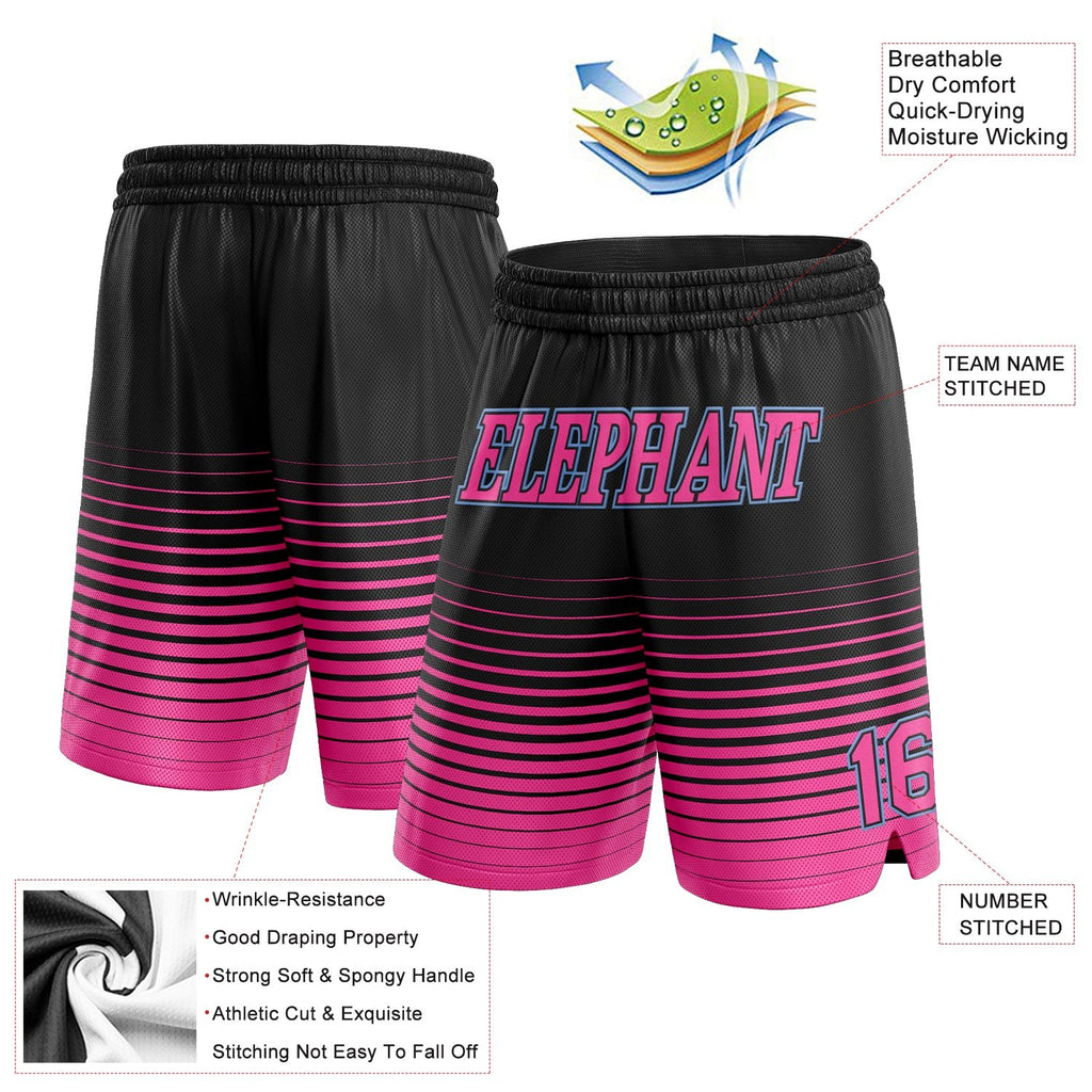 Custom Black Pink-Light Blue Pinstripe Fade Fashion Authentic Basketball Shorts photo 2