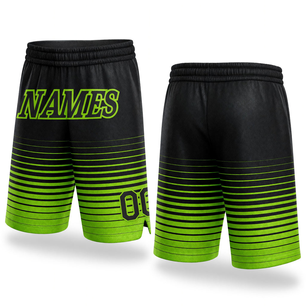 Custom Black Neon Green Pinstripe Fade Fashion Authentic Basketball Shorts