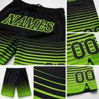Custom Black Neon Green Pinstripe Fade Fashion Authentic Basketball Shorts detail