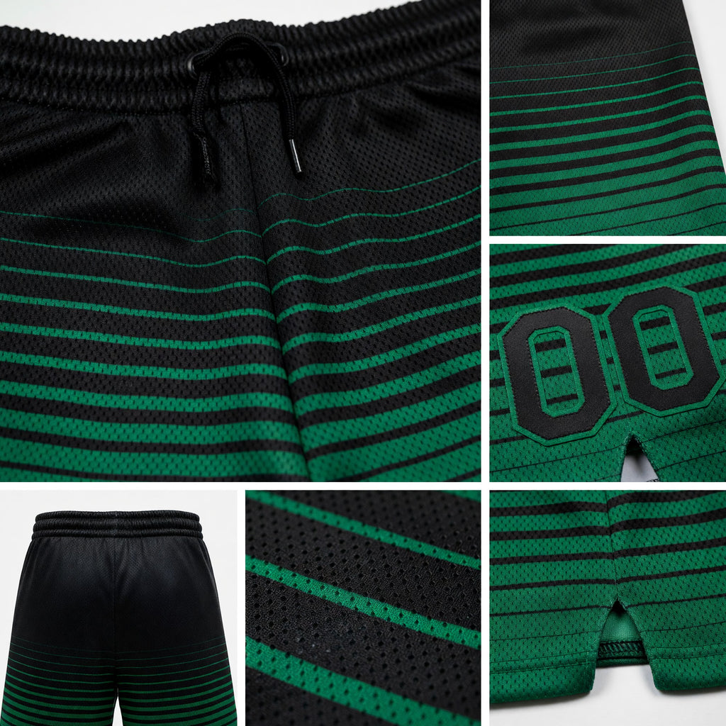 Custom Black Kelly Green Pinstripe Fade Fashion Authentic Basketball Shorts detail
