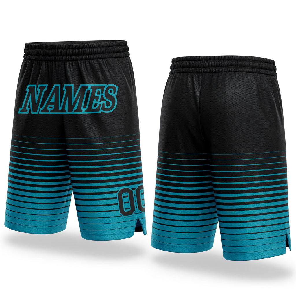 Custom Black Teal Pinstripe Fade Fashion Authentic Basketball Shorts