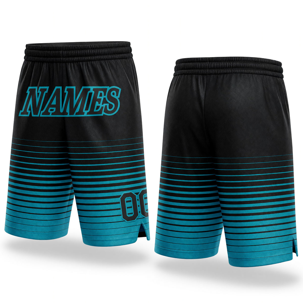 Custom Black Teal Pinstripe Fade Fashion Authentic Basketball Shorts