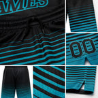 Custom Black Teal Pinstripe Fade Fashion Authentic Basketball Shorts detail