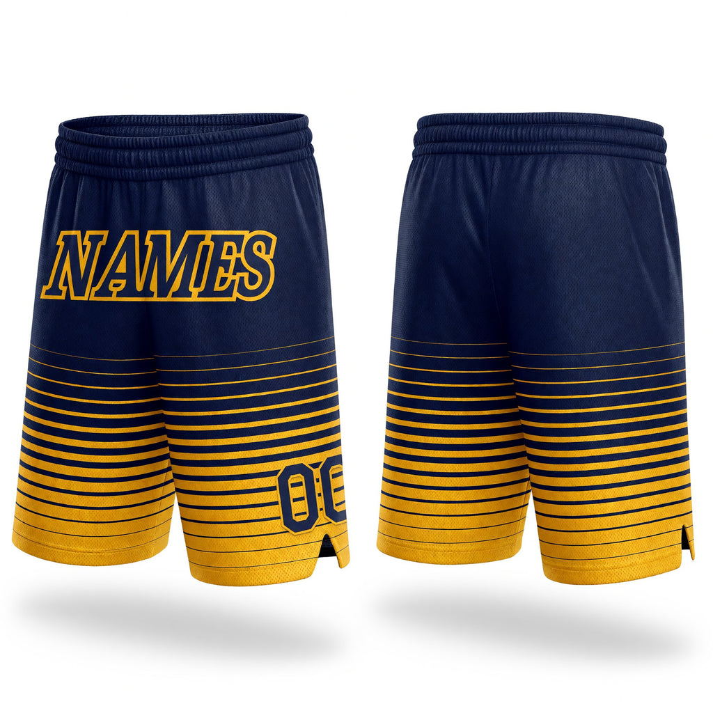 Custom Navy Gold Pinstripe Fade Fashion Authentic Basketball Shorts