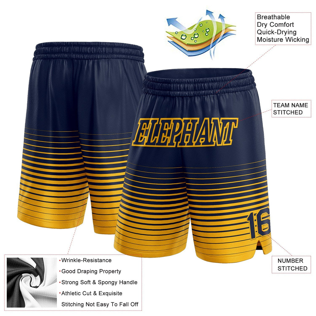 Custom Navy Gold Pinstripe Fade Fashion Authentic Basketball Shorts photo 2
