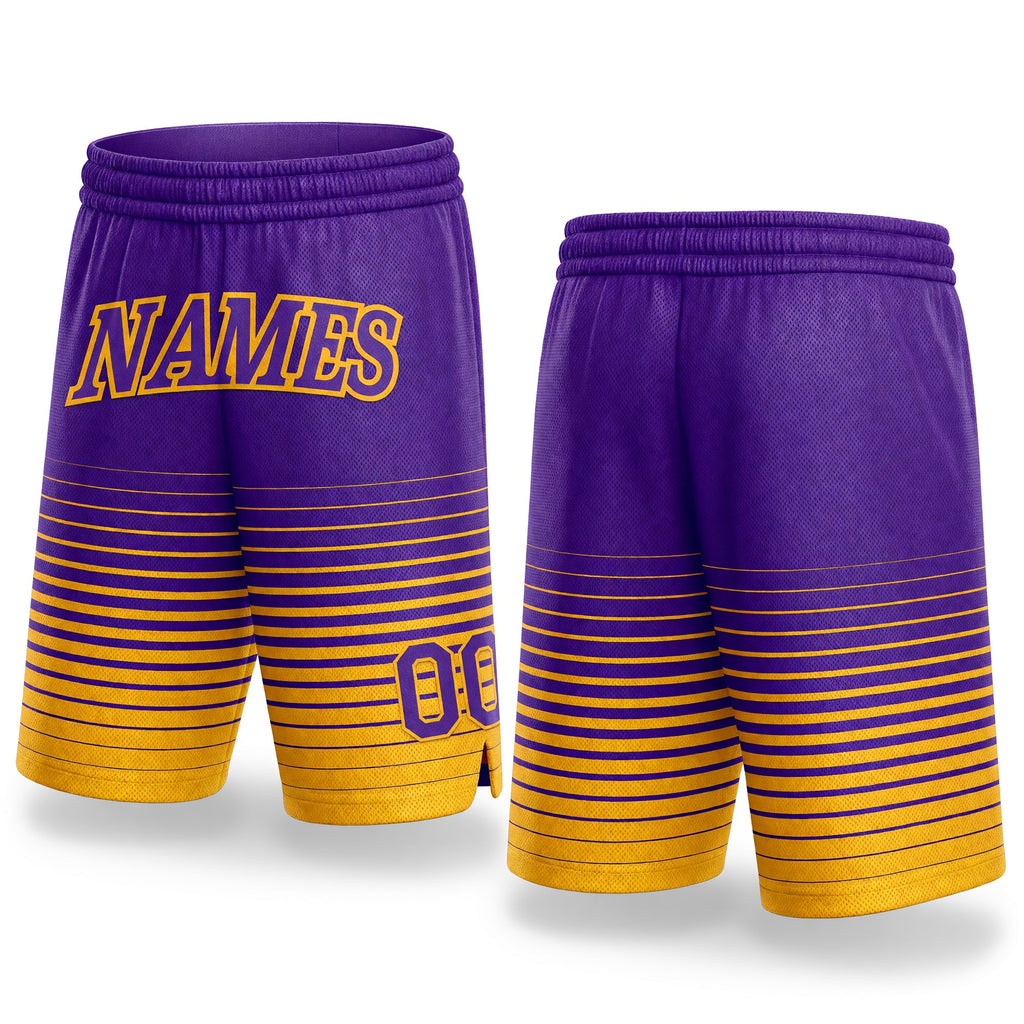 Custom Purple Gold Pinstripe Fade Fashion Authentic Basketball Shorts
