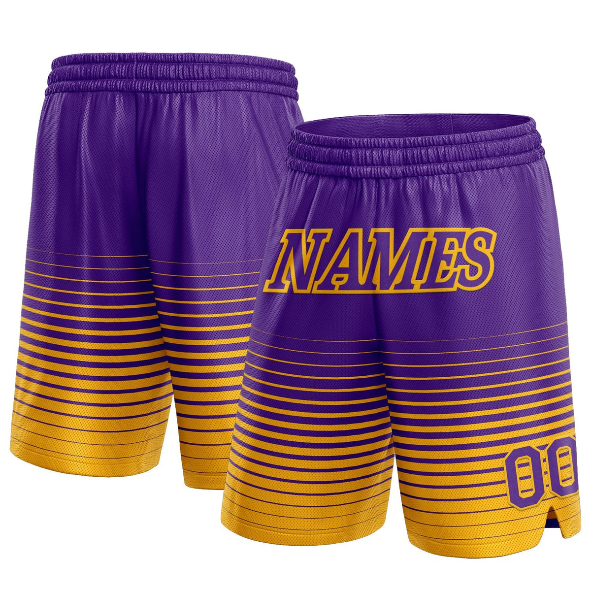 Custom Purple Gold Pinstripe Fade Fashion Authentic Basketball Shorts photo 1