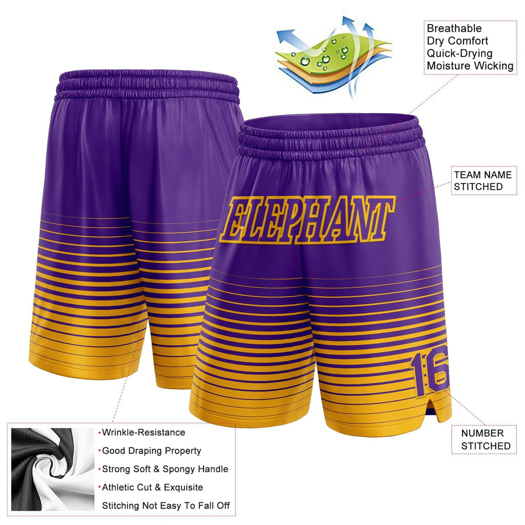 Custom Purple Gold Pinstripe Fade Fashion Authentic Basketball Shorts photo 2