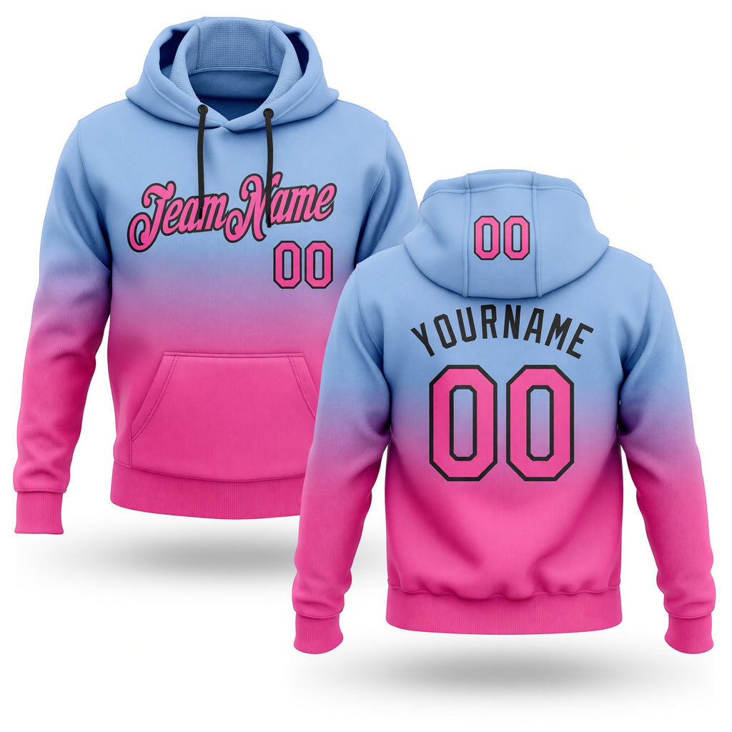 Custom Stitched Light Blue Pink-Black Fade Fashion Sports Pullover Sweatshirt Hoodie