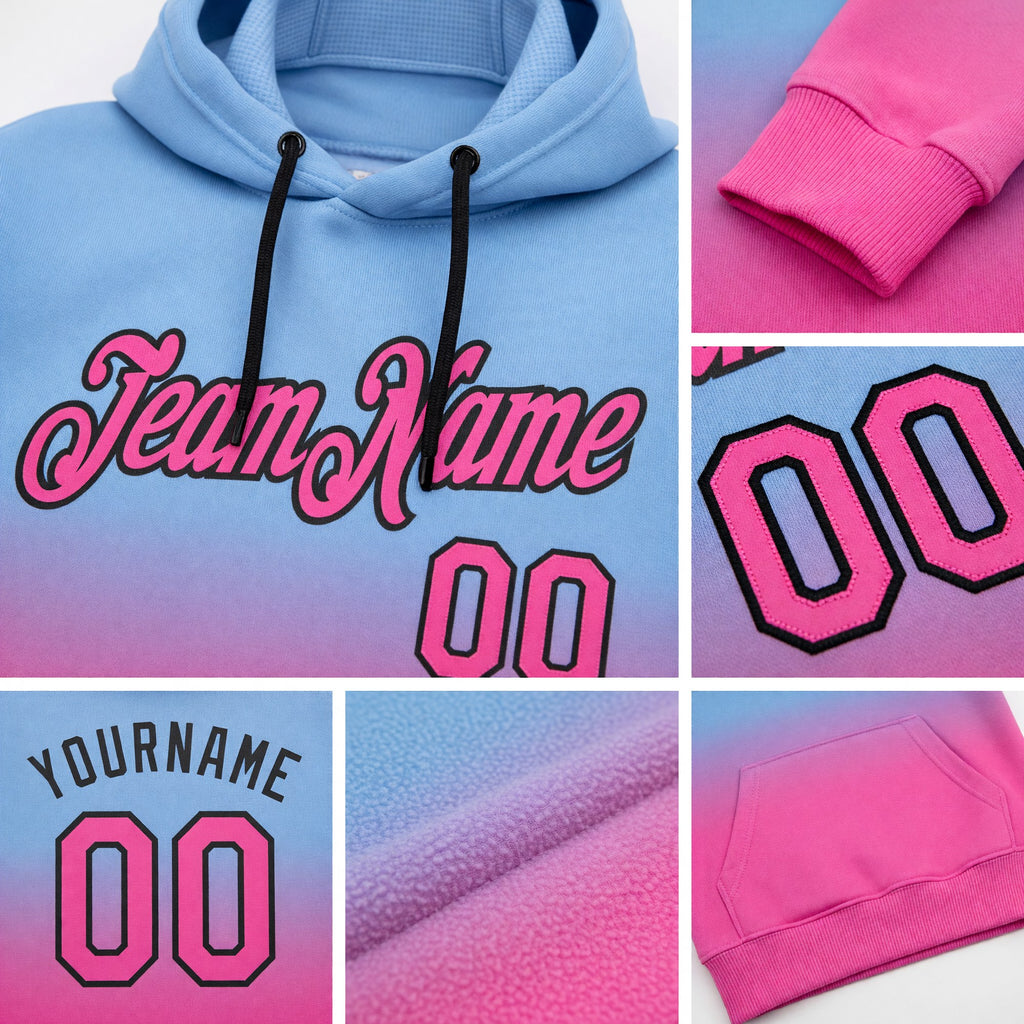 Custom Stitched Light Blue Pink-Black Fade Fashion Sports Pullover Sweatshirt Hoodie detail
