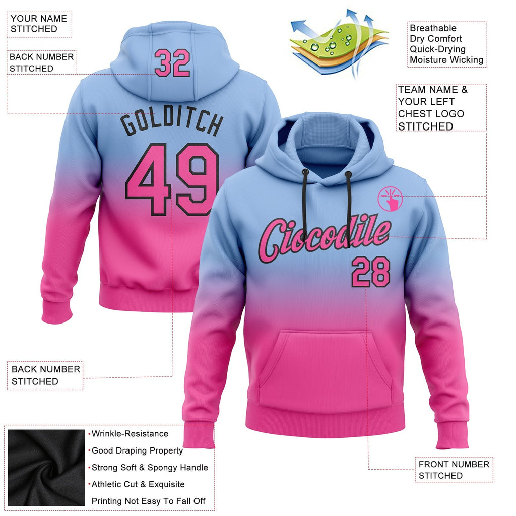 Custom Stitched Light Blue Pink-Black Fade Fashion Sports Pullover Sweatshirt Hoodie photo 2