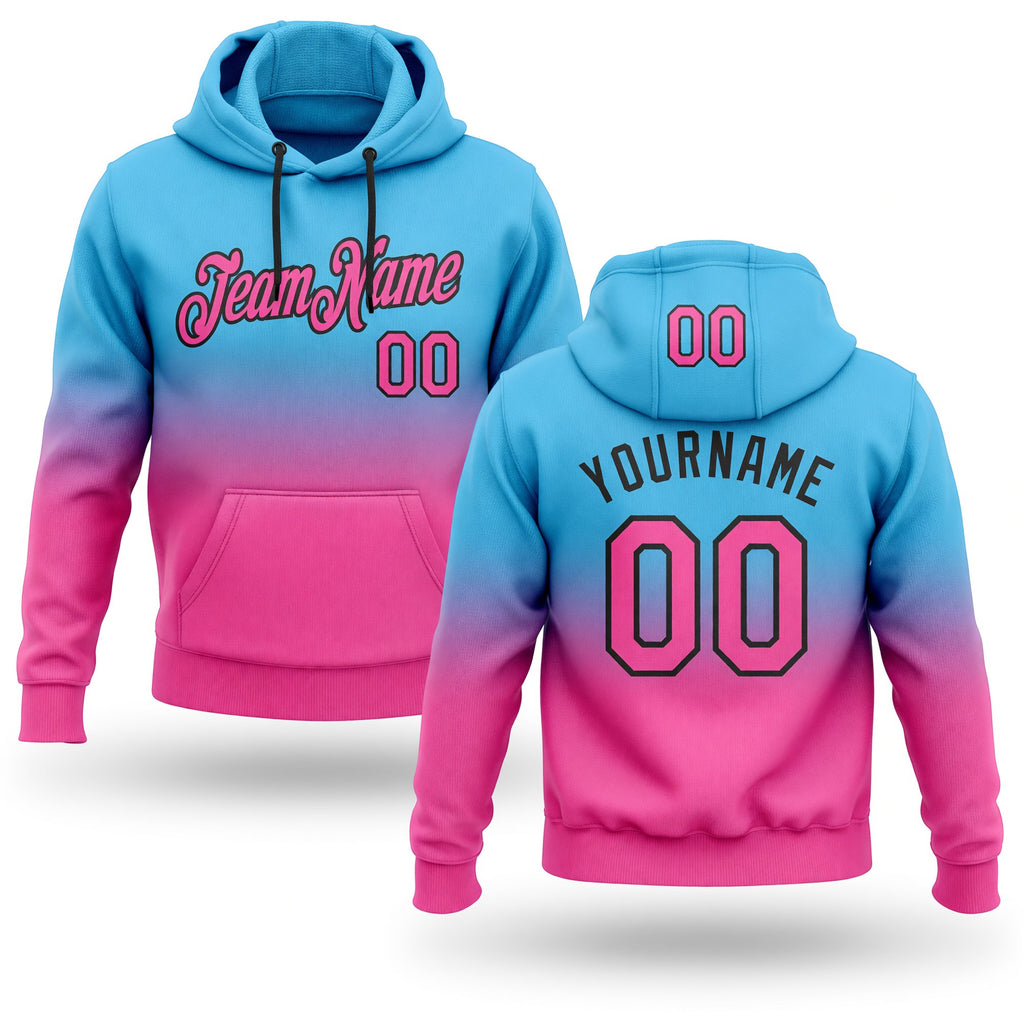 Custom Stitched Sky Blue Pink-Black Fade Fashion Sports Pullover Sweatshirt Hoodie