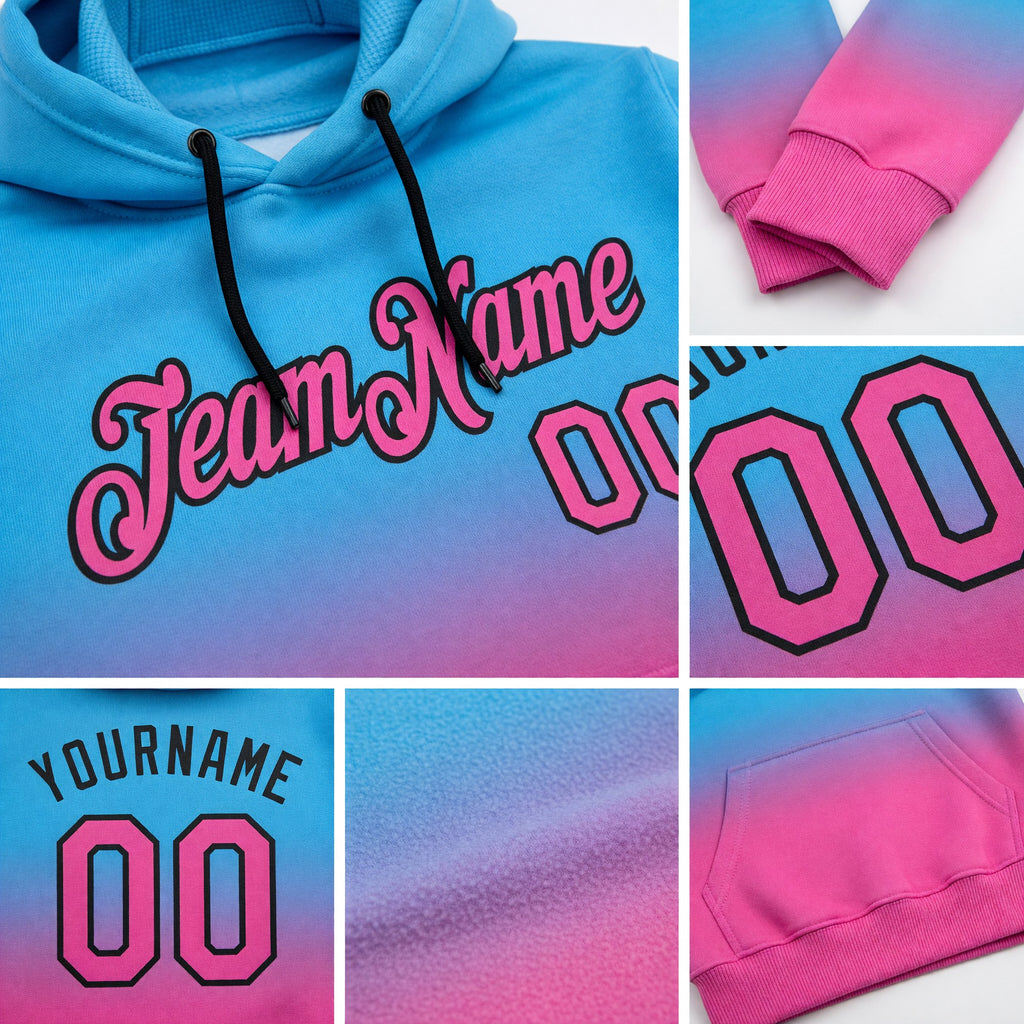 Custom Stitched Sky Blue Pink-Black Fade Fashion Sports Pullover Sweatshirt Hoodie detail