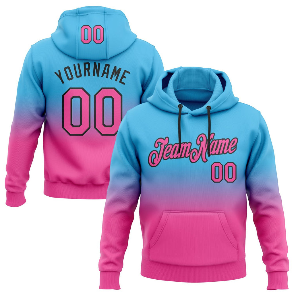 Custom Stitched Sky Blue Pink-Black Fade Fashion Sports Pullover Sweatshirt Hoodie photo 1
