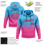 Custom Stitched Sky Blue Pink-Black Fade Fashion Sports Pullover Sweatshirt Hoodie photo 2