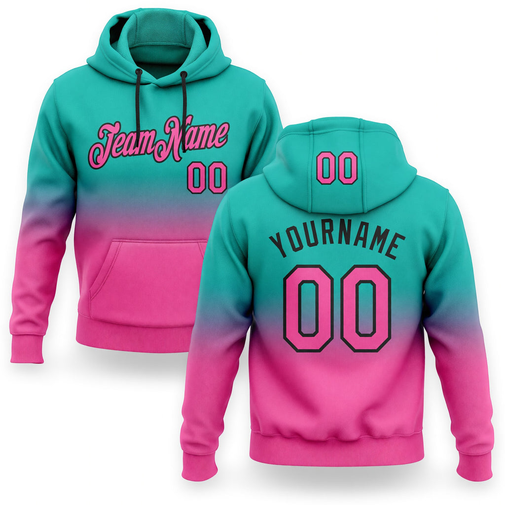 Custom Stitched Aqua Pink-Black Fade Fashion Sports Pullover Sweatshirt Hoodie