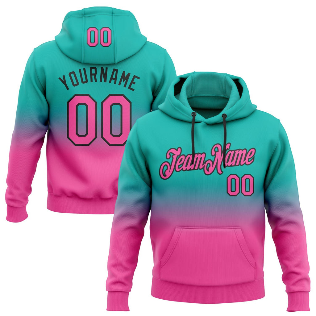 Custom Stitched Aqua Pink-Black Fade Fashion Sports Pullover Sweatshirt Hoodie photo 1