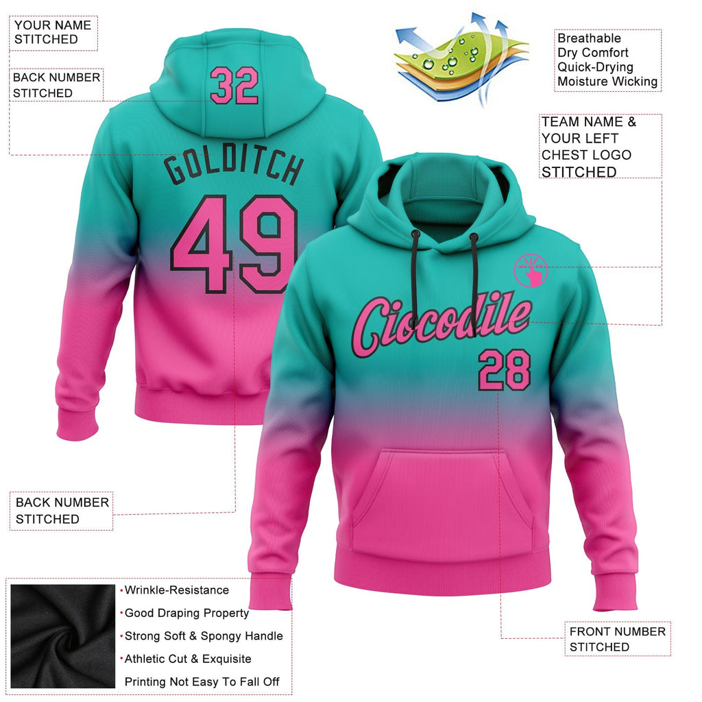 Custom Stitched Aqua Pink-Black Fade Fashion Sports Pullover Sweatshirt Hoodie photo 2