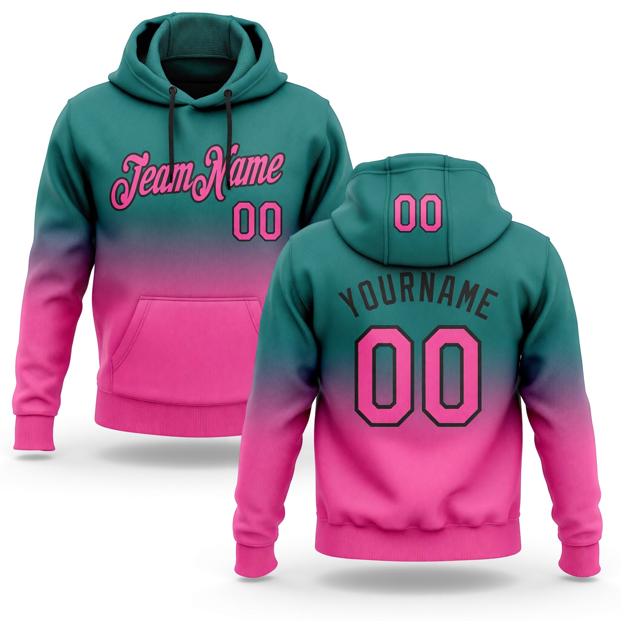 Custom Stitched Teal Pink-Black Fade Fashion Sports Pullover Sweatshirt Hoodie